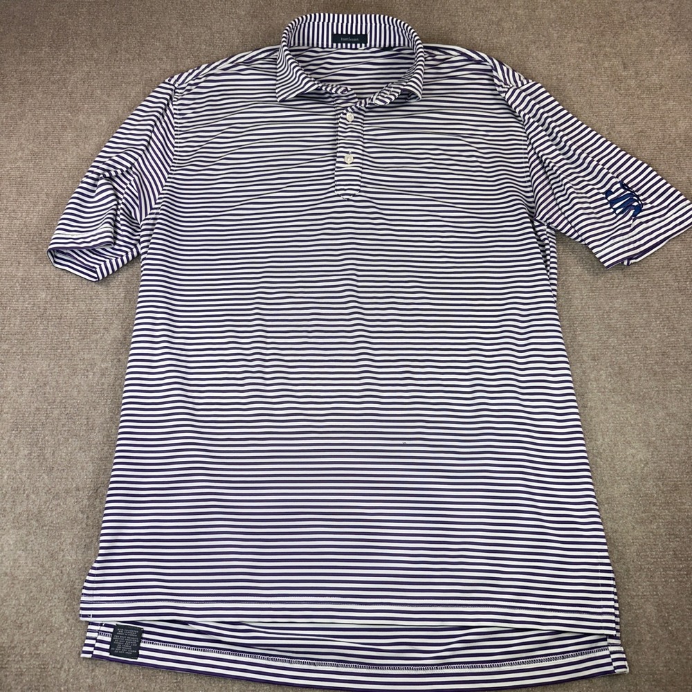 Turtleson Mens Purple White Striped Performance Golf Polo Shirt Size Medium